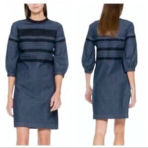 Banana Republic sz. 12 denim pintuck & lace shift dress, midi mature #4252